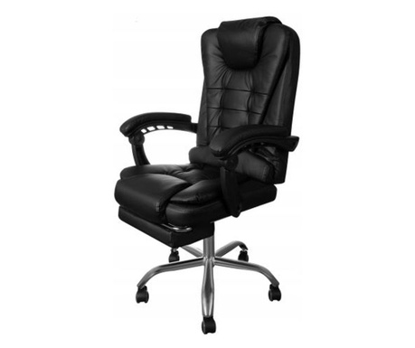 Офис стол с поставка за крака, въртящ се, с еко кожа, черен, 65х102/110 см