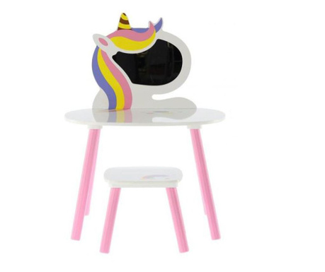 Masuta de toaleta unicorn MCT Beauty pentru copii, alb/roz, 60x40x44/80 cm