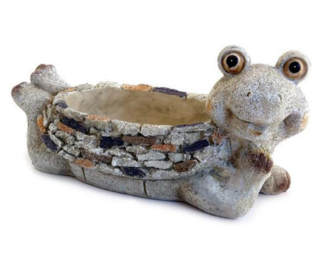 Градинска декорация Mercaton®, Керамичен материал, Модел жаба със саксии, 35x16x19 см