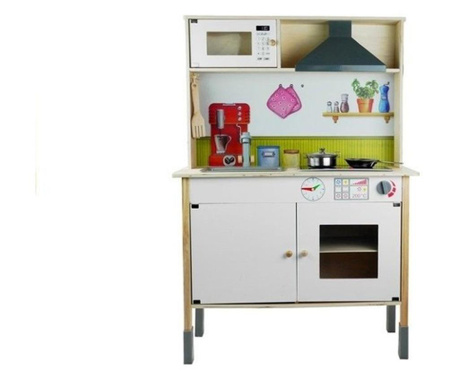 Детска дървена кухня с кухненски аксесоари, Меги, Бяла, MCT3791