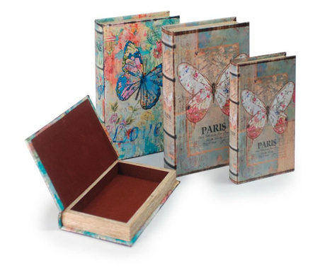 Set 4 cutii tip carte Signes Grimalt, Romantique, MDF captusit cu panza-matase, 26x17x5 cm, multicolor