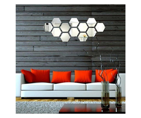 Oglinda Decorative Acrilica Design Hexagon Silver XL Size 1 bucata