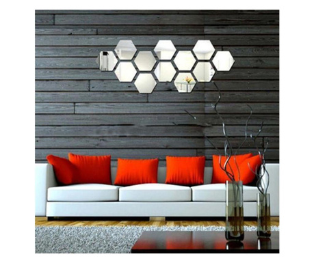 Oglinda Decorativa Acrilica Design Hexagon Silver XXL Size 1 bucata