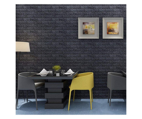 Tapet 3D Black design perete modern din caramida in relief, Autoadeziv , 77x70 cm