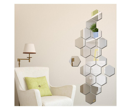 Set Oglinzi Design Hexagon Silver - Oglinzi Decorative Acrilice Cristal - Diamant - Luxury Home 24 bucati/set