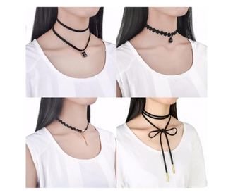 Set 10 coliere pentru gat tip Choker Fashion Black