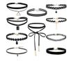 Set 10 coliere pentru gat tip Choker Fashion Black