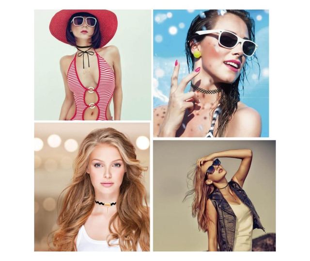 Set 10 coliere pentru gat tip Choker Fashion Black