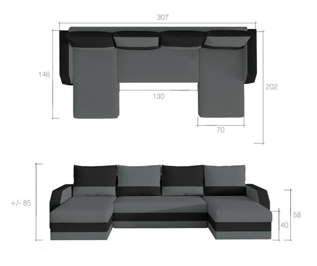 Kutna sofa na razvlačenje u obliku slova U Marion