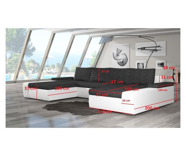 Kutna sofa na razvlačenje u obliku slova U Marino