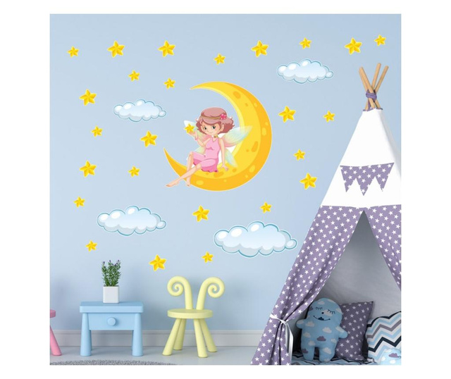 Set stickere decorative perete copii, zana pe luna cu stele, 60x90 cm