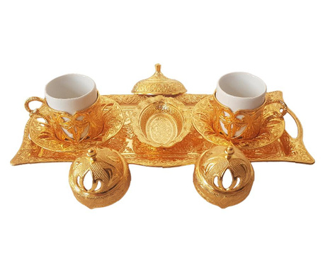 Set cafea turceasca traditional cu model dafin,11 piese, 29.5 x 13 cm, culoare auriu, sena