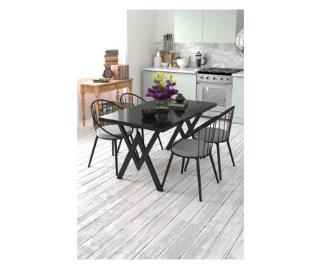 Set masa pentru bucatarie cu 4 scaune, negru cu gri, EHA, 120x80x74 cm