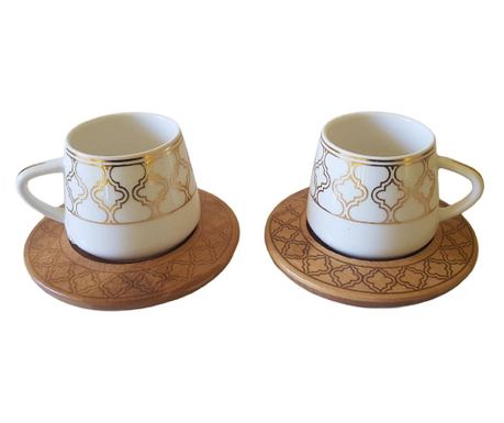 Set 2 cani pentru cafea turceasca, din portelan cu suport din bambus, bambum hanedan, 10.7 × 6 cm