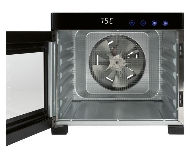 ProfiCook PC-DR 1218 Élelmiszer szárító, 6 rozsdamentes tálca, hőmérséklet 35-75 C, LED kijelző, termosztát, rozsdamentes/fekete
