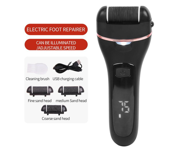 Set Aparat indepartare bataturi si piele uscata Calus Neo Foot Polisher, display digital, LED, incarcare USB, capat suplimentar