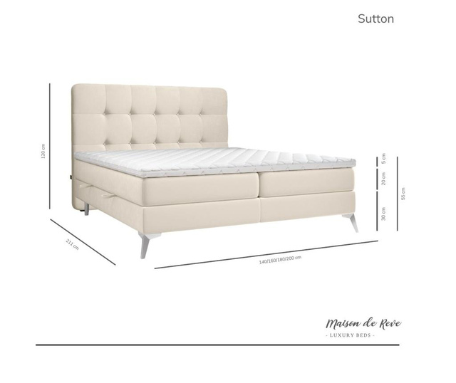 Boxspring krevet s prostorom za odlaganje Sutton 200x211 cm