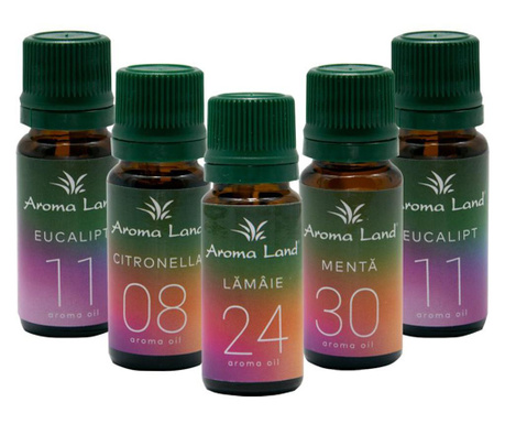 Sada 5 fľaštičiek s éterickými olejmi na aromaterapiu Aroma Land