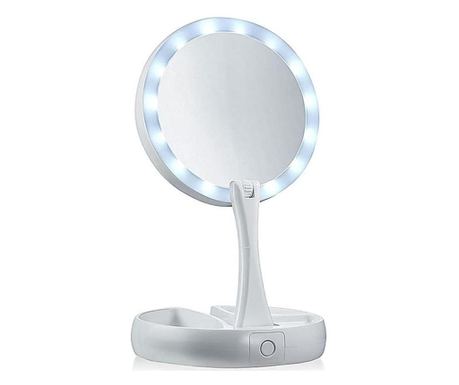 Oglinda rotunda machiaj cu iluminare led, pliabila, 25 cm, efect de lupa,alb, Doty