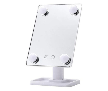 Oglinda cosmetica beautyon mirror,rotatie 360, cu led, usb inclus, 25x18 cm, tavita inclusa,alb, Doty