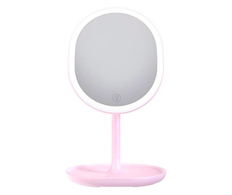 Oglinda cosmetica 2 in 1, oglinda si lampa, cu led si senzor tactil, portabila,pliabila, roz,Doty