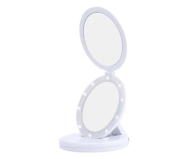 Oglinda cosmetica 2 in 1 luce espejo, pliabila, led,efect de lupa, reincarcabila, 16.5 cm, alba, Doty