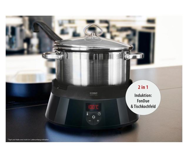 Caso 2282, FonDue szett, Indukcióval, 1000 W, 2,5 l, Hőmérséklet szabályozóval, Időzítővel, 8 fő számára, Fekete / Rozsdamentes