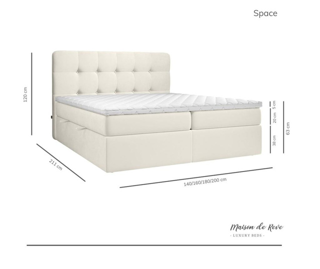 Pat boxspring cu spatiu pentru depozitare Maison De Reve, Space, Structura: fag masiv si lemn de pin modificat termic, 200x211 c