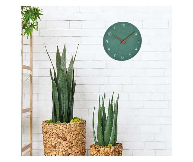 Безшумен прецизен дървен часовник, аналогов, стенен, минималистичен дизайн, зелен, MCT 60.3054.04