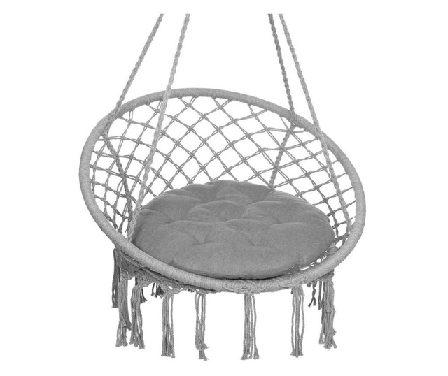 Hamac brazilian, tip scaun, cu perna, gri, max 150 kg, 79x80x120 cm, springos