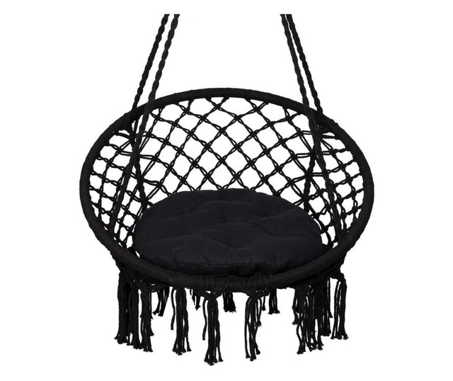 Hamac brazilian, tip scaun, cu perna, negru, max 150 kg, 79x80x120 cm, springos