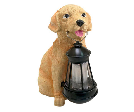 Градинска декорация MCT Garden, полирезин, соларна лампа, кученце с фенер, 14x24x25 см