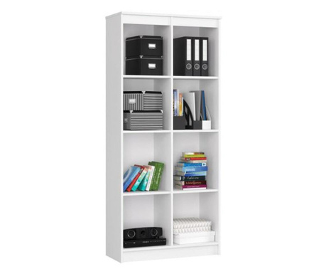 Рафт за съхранение, библиотека, ламинирана плоскост, 8 рафта, бял, 80x35x180 см
