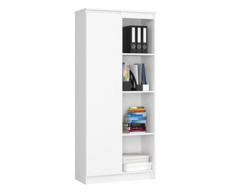 Рафт за съхранение, библиотека, ламинирана плоскост, 8 рафта, 1 врата, бял, 80x35x180 см