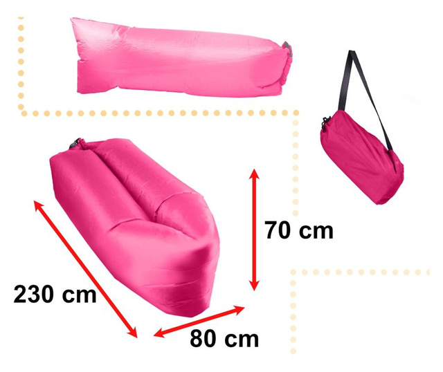 Saltea Gonflabila "Lazy Bag" tip camping, plaja sau 230 x 70cm, Roz - Vivre