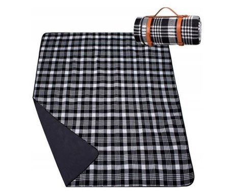 Одеяло за пикник, каре модел, черно и бяло, 200x200 см, Springos