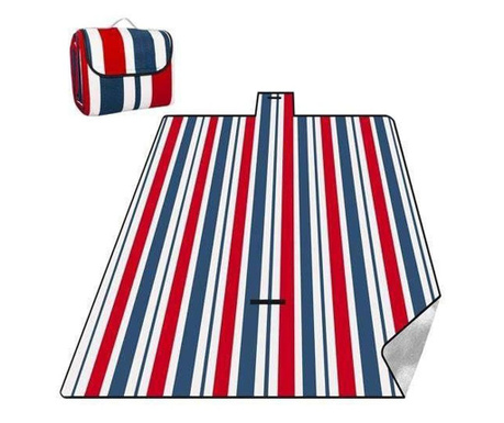 Одеяло за пикник, шарка на райе, червено, бяло, синьо, 200x220 см