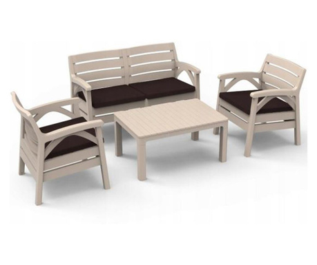 Set mobilier gradina/terasa, cappuccino, 1 masa, 2 scaune, 1 banca, Santana