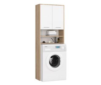 Dulap baie cu loc pentru masina de spalat, placa laminata, 4 rafturi, 2 usi, stejar si alb, 64x30x180 cm