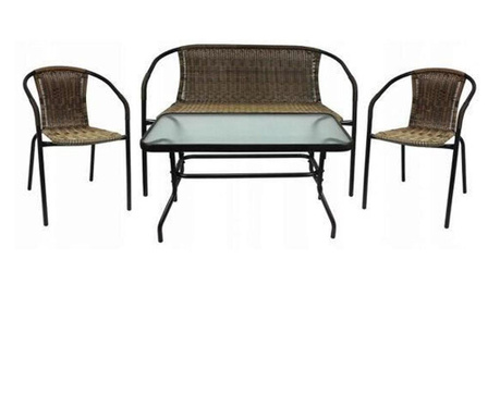 Комплект мебели за градина/тераса, кафяв, 1 маса, 2 стола, 1 пейка, Nero