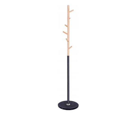Метална закачалка скандинавски дизайн, 6 кукички, черна с дърво, мраморна основа, 180 см, Springos
