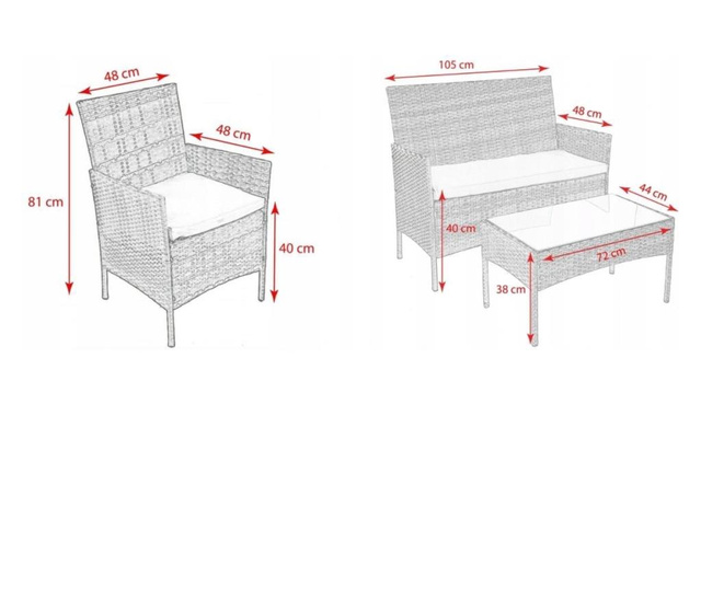 Set mobilier gradina/terasa, maro, ratan, 1 masa, 2 fotolii, 1 canapea, Mokka