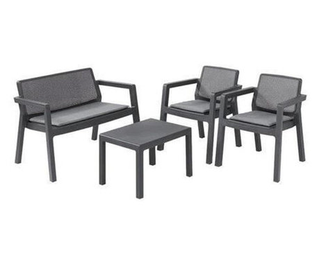 Set mobilier gradina/terasa, grafit, 1 masa, 1 banca, 2 scaune, Emily