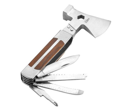 Инструмент, мултифункционален нож, 11 в 1, модел Survival, дървена дръжка, NEO