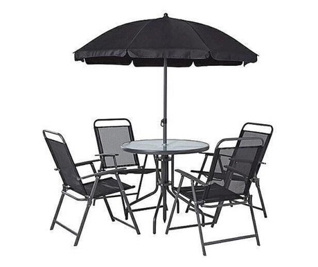 Set mobilier gradina/terasa, gri, 1 masa, 4 scaune, 1 umbrela, Leticia Grey