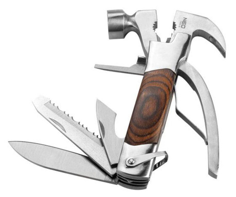 Инструмент, мултифункционален нож, 13 в 1, модел Survival, дървена дръжка, NEO