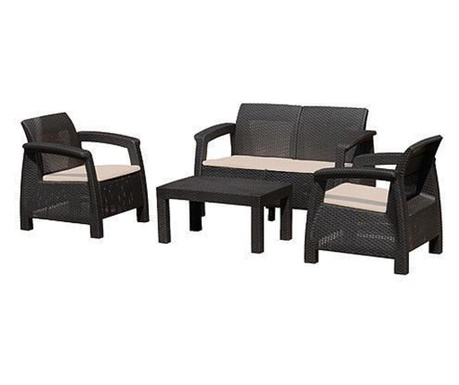 Set mobilier gradina/terasa, maro/cafeniu, 1 masa, 2 scaune,1 scaun dublu, Antigua