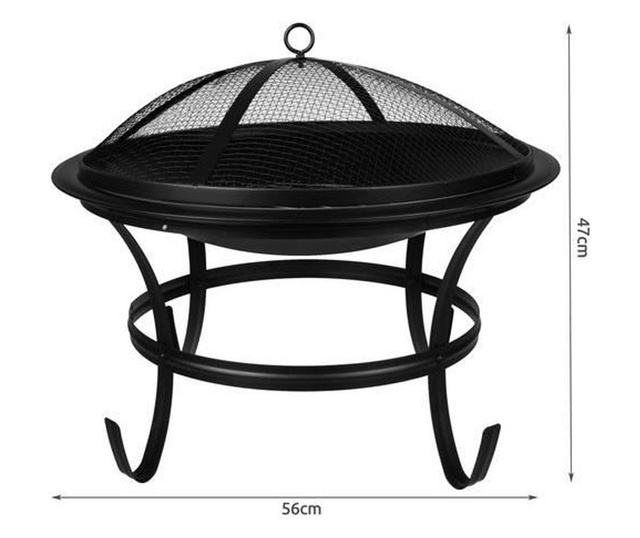 Gratar gradina, grill rotund, metal, 56x47 cm