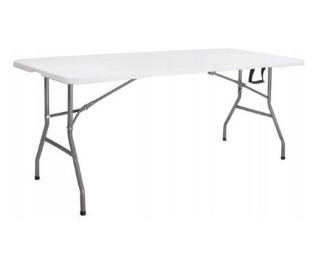 Springos kerti asztal, összecsukható, kemping, horgászat, bőrönd típusú, 240x75 cm, fehér