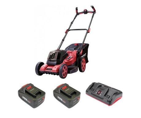 Fűnyíró, elektromos, kefe nélküli motor, 2 db 4 Ah akkumulátor, 2x20V Li-ion töltő, 40 cm, Worcraft